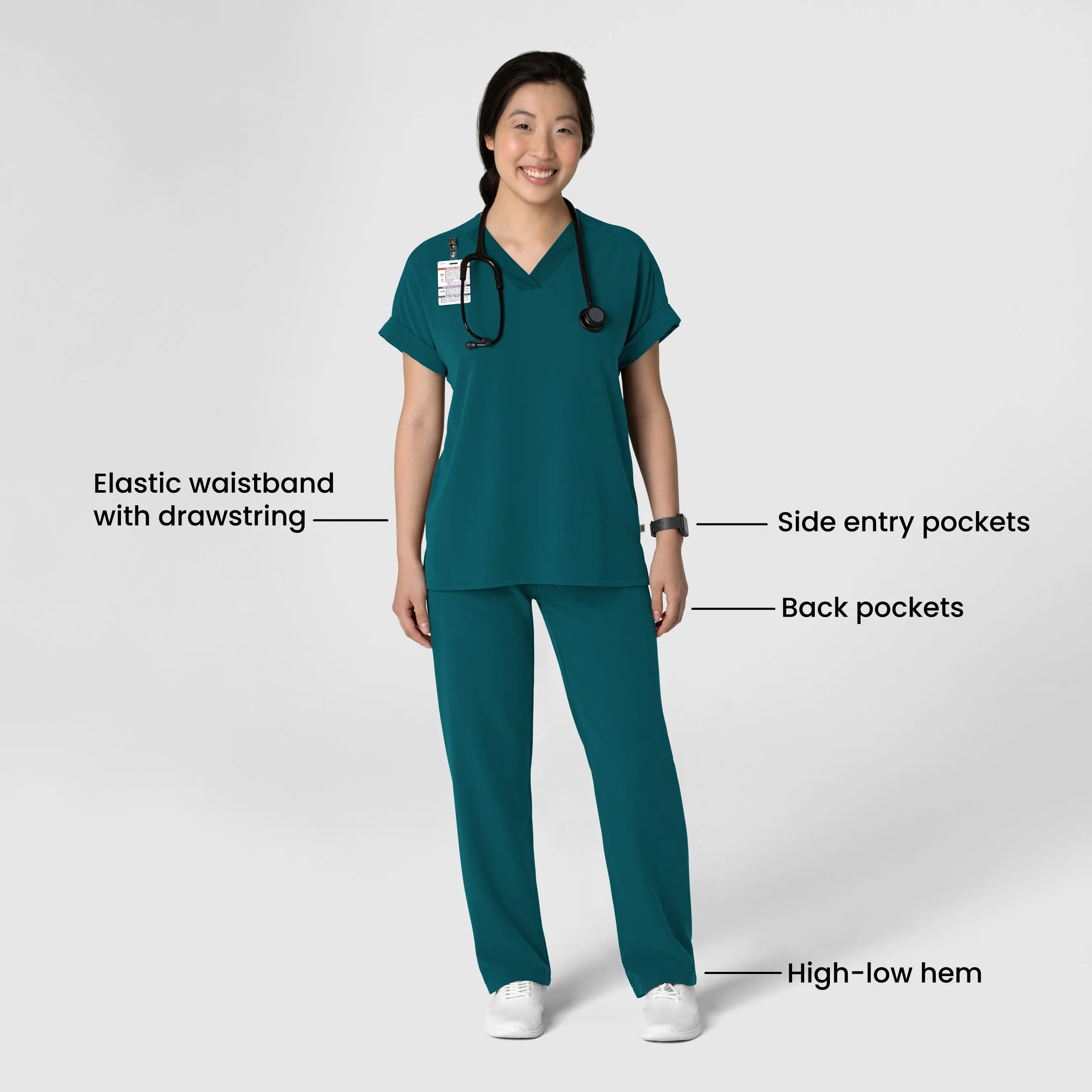 Nova Women's Stovepipe High-Low Hem Scrub Pant - Caribbean