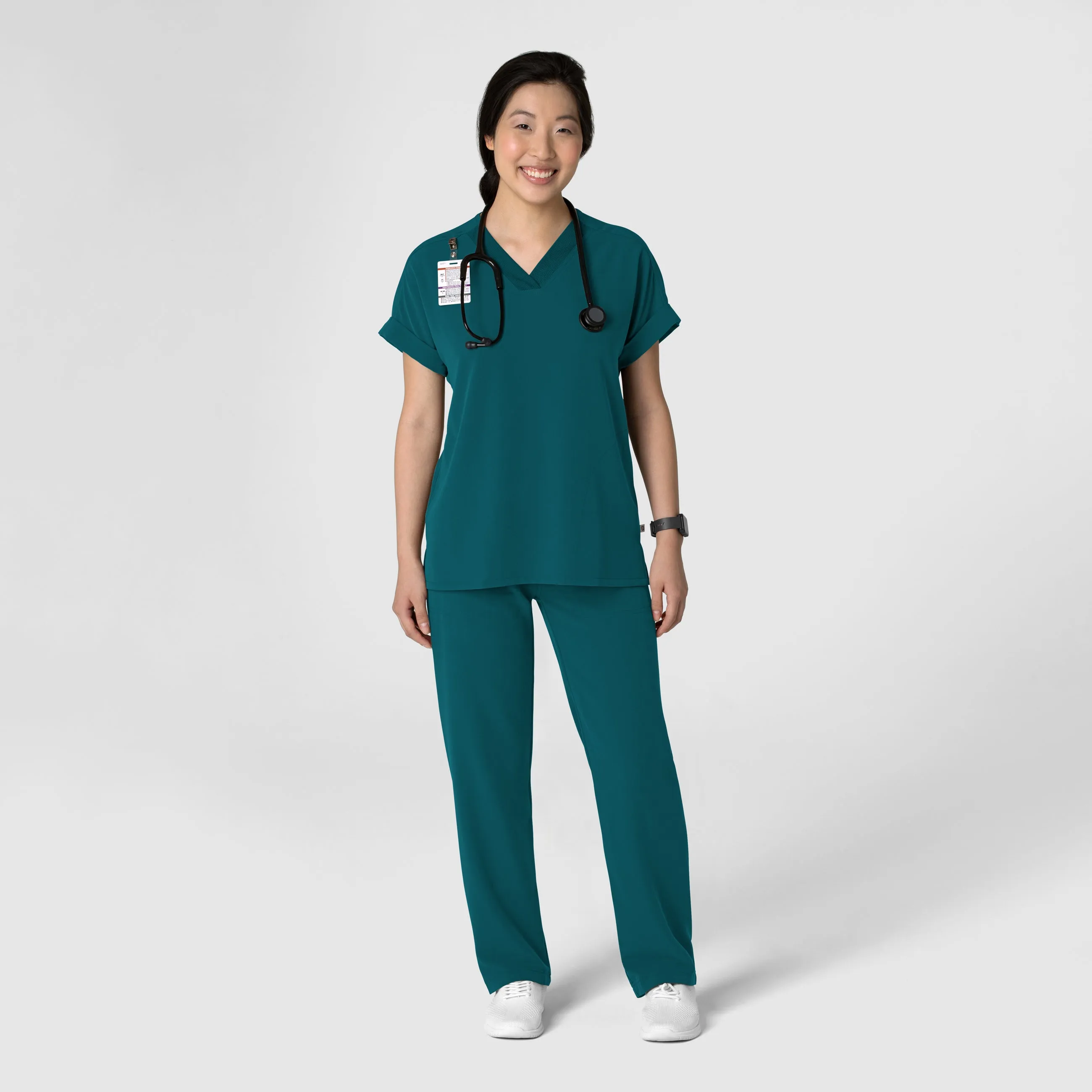 Nova Women's Stovepipe High-Low Hem Scrub Pant - Caribbean