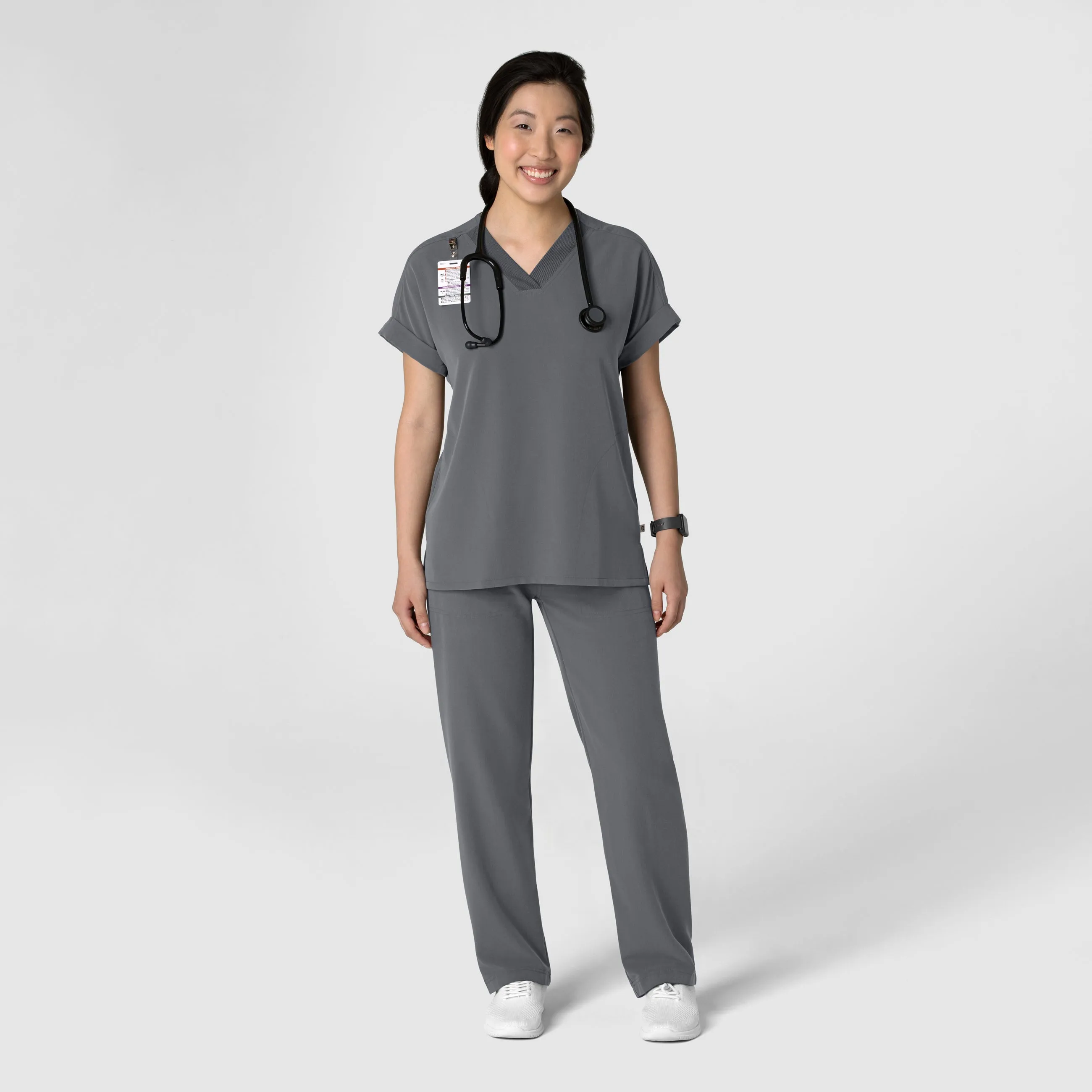 Nova Women's Stovepipe High-Low Hem Scrub Pant - Pewter