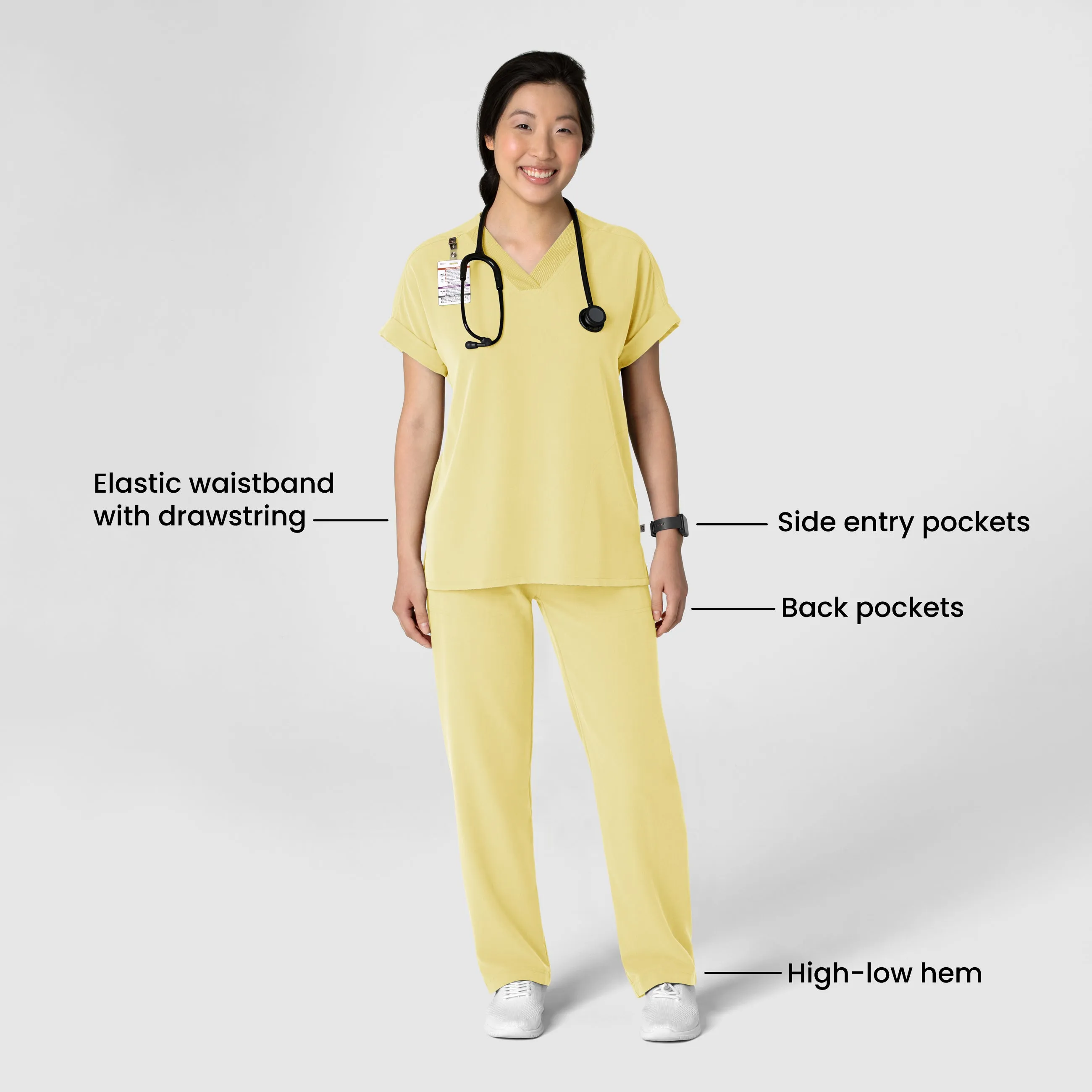 Nova Women's Stovepipe High-Low Hem Scrub Pant - Sunshine Yellow