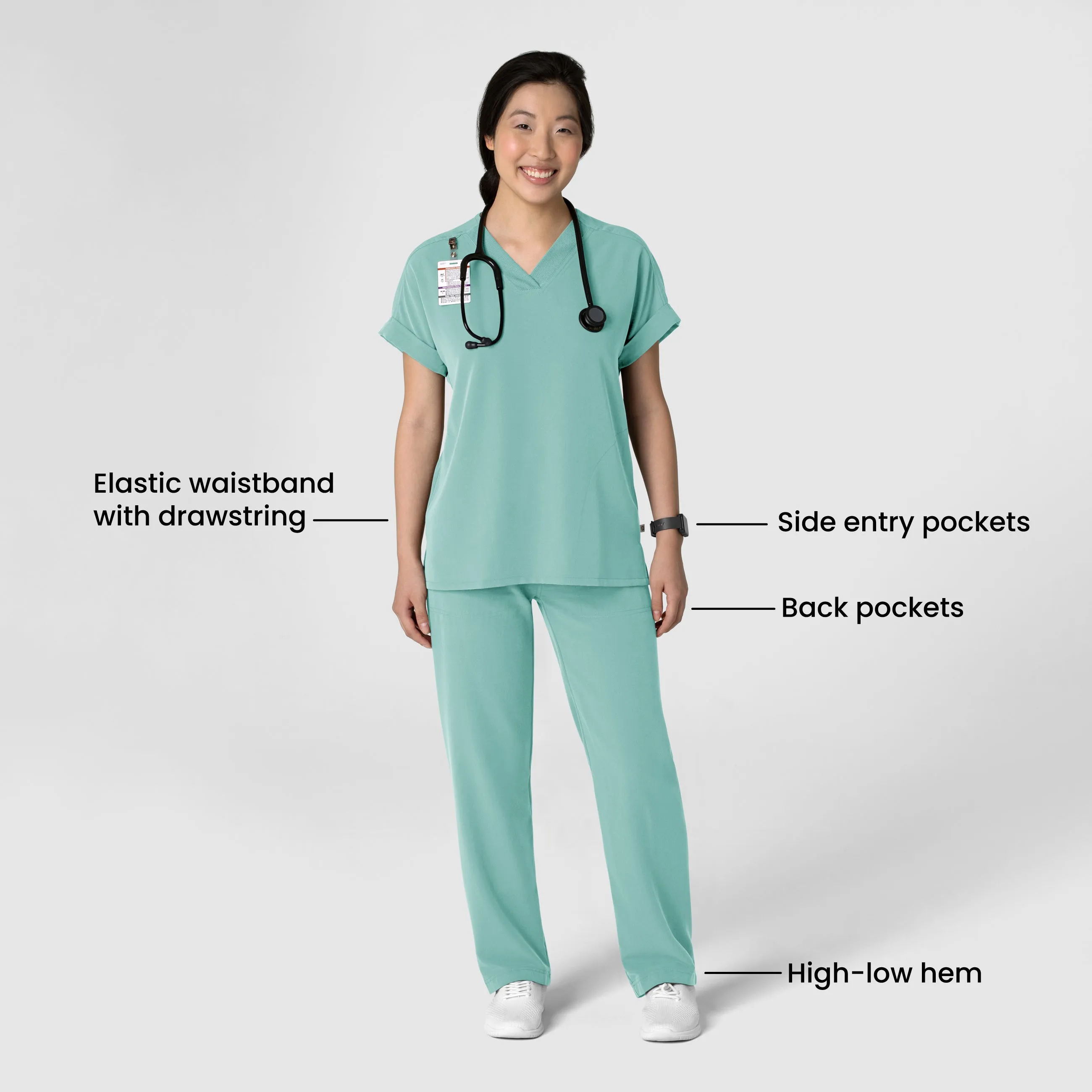Nova Women's Stovepipe High-Low Hem Scrub Pant - Turquoise