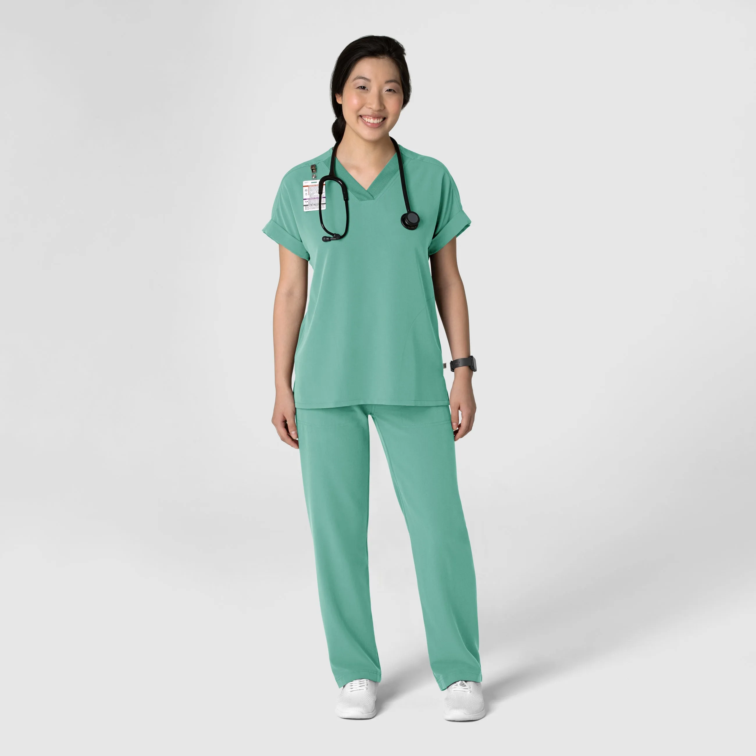 Nova Women's Stovepipe High-Low Hem Scrub Pant - Turquoise