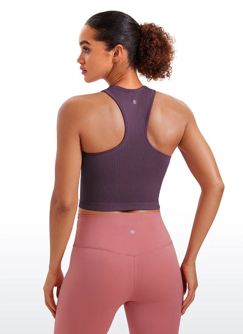 Seamless Ribbed Longline High Neck Crop Tank Racerback