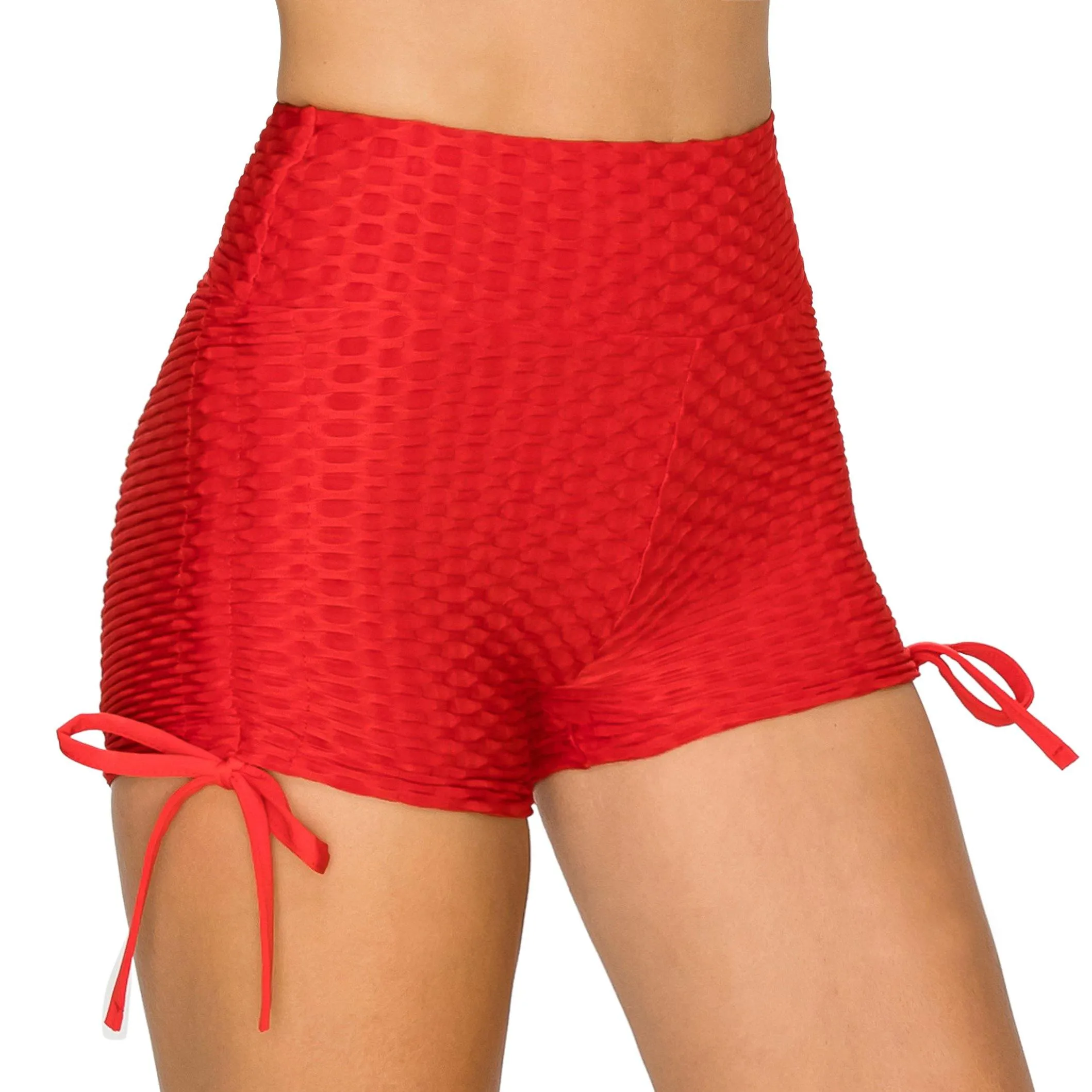 Textured Booty Yoga Shorts - Tie Accent