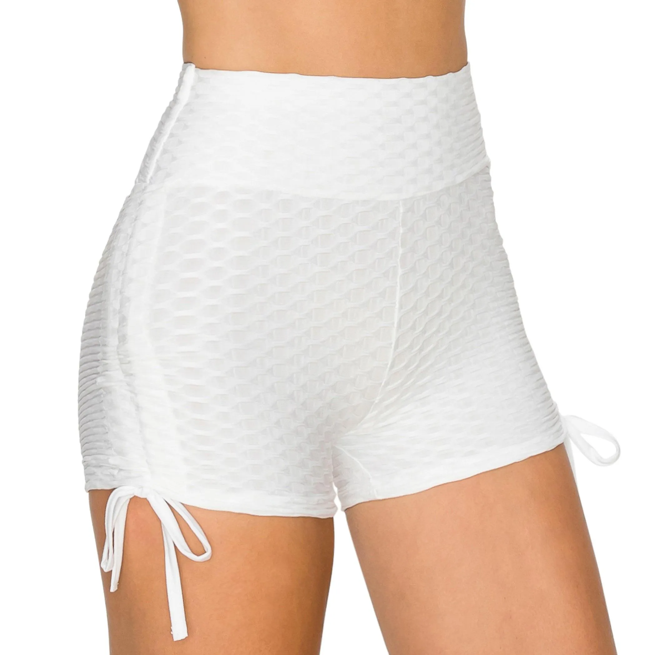 Textured Booty Yoga Shorts - Tie Accent