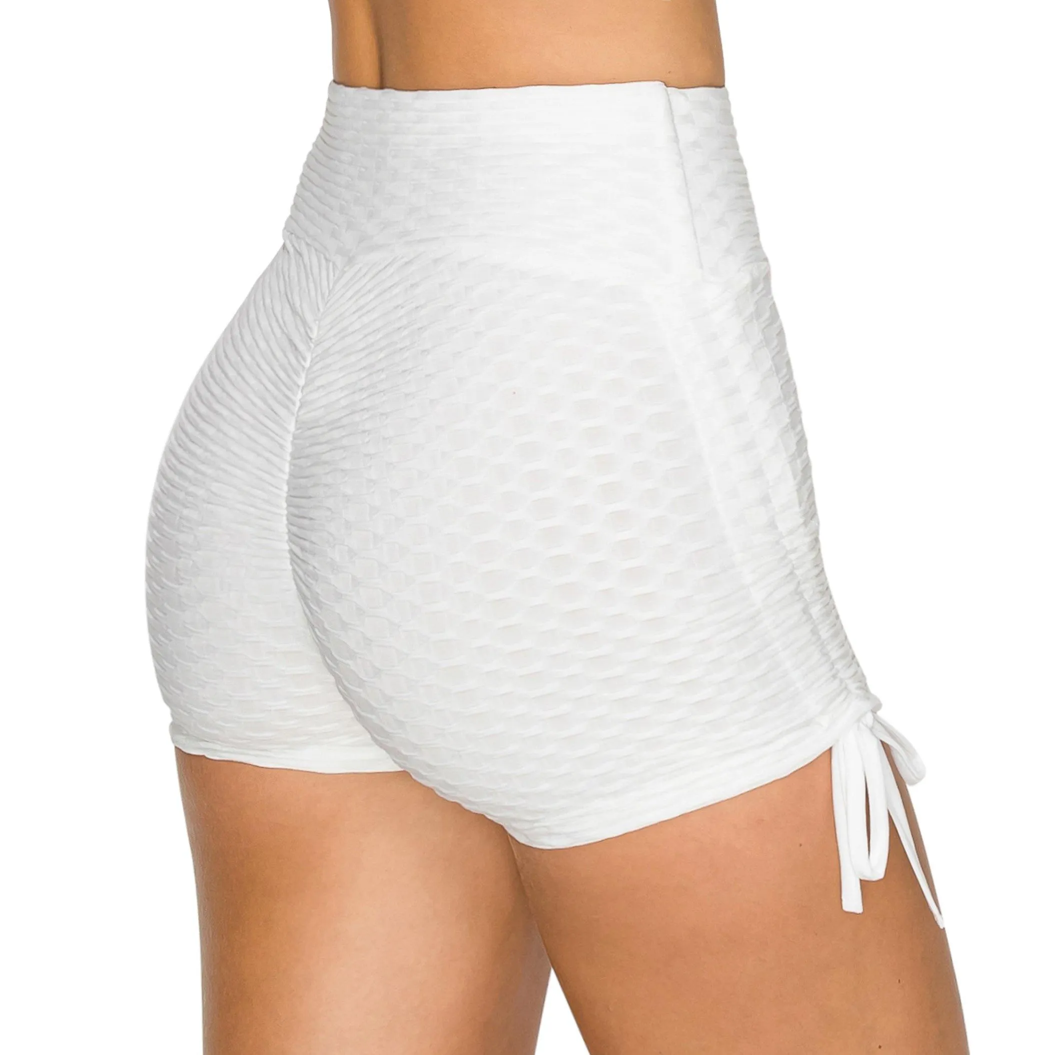 Textured Booty Yoga Shorts - Tie Accent