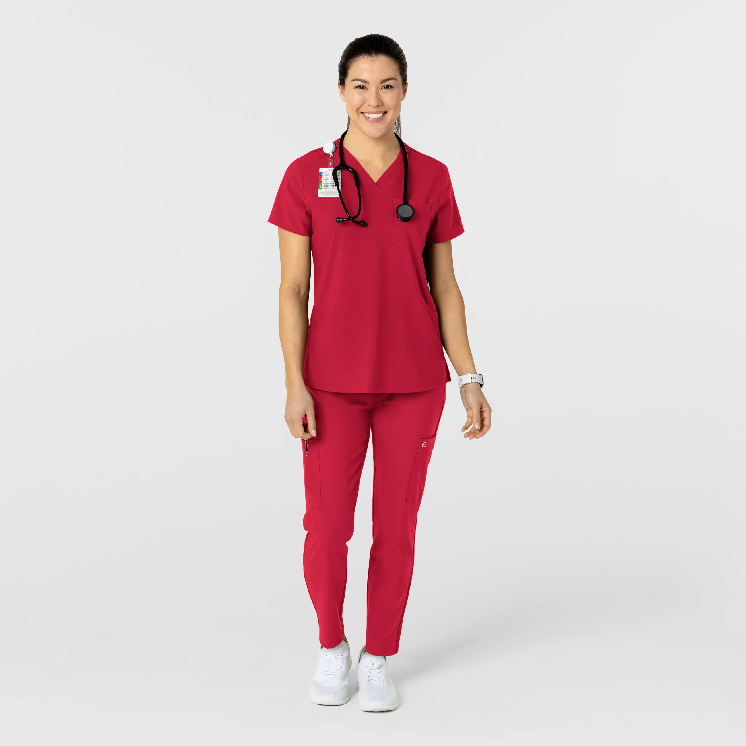 W123 Women's Flex-n-Reach Track Scrub Pant - Red