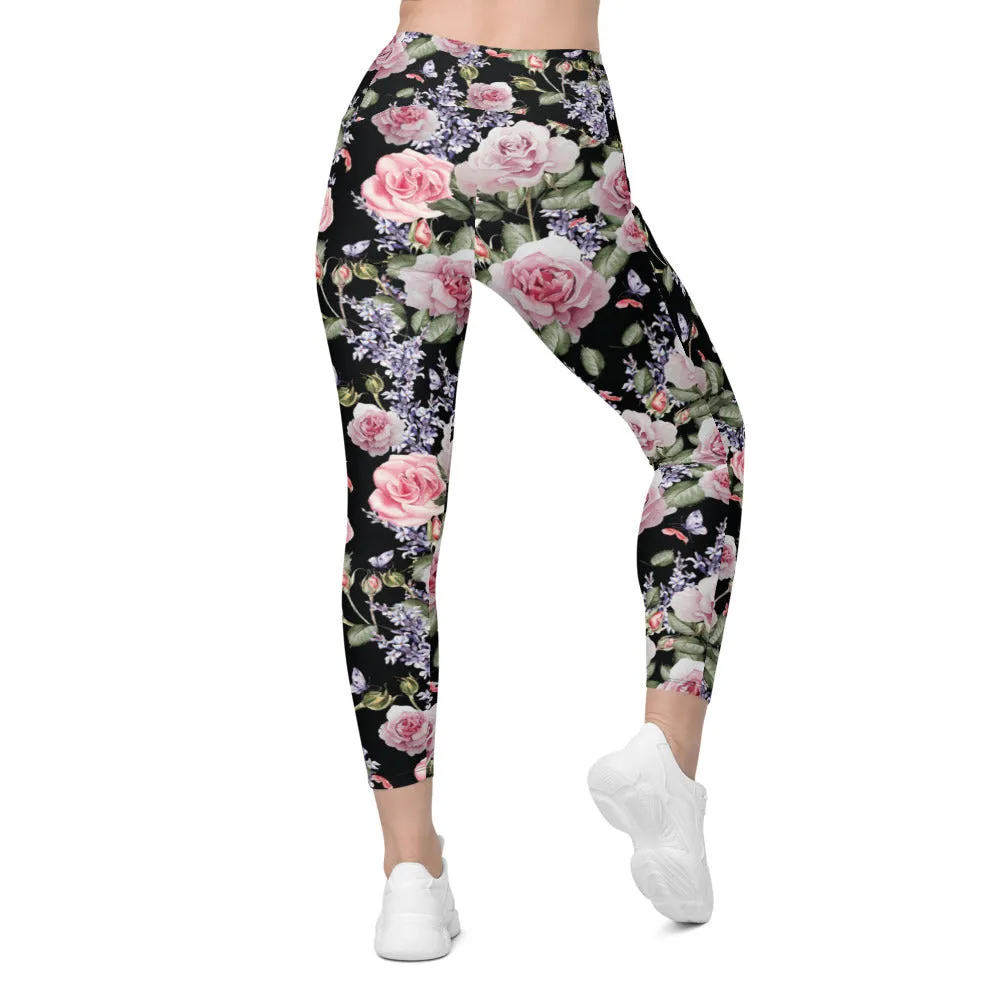 Watercolor Roses & Lavender Leggings with Pockets
