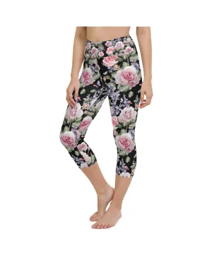 Watercolor Roses & Lavender Yoga Capris