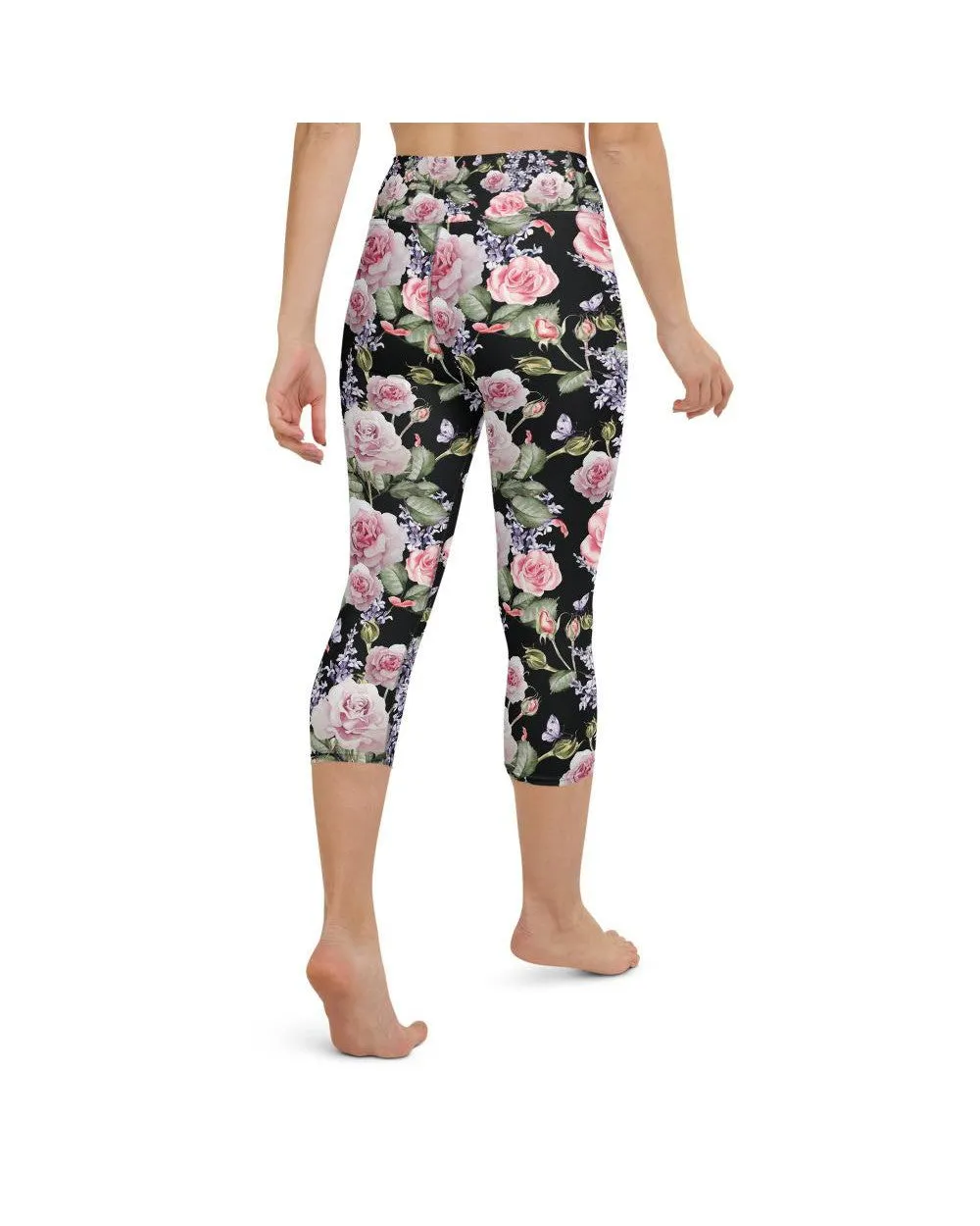 Watercolor Roses & Lavender Yoga Capris