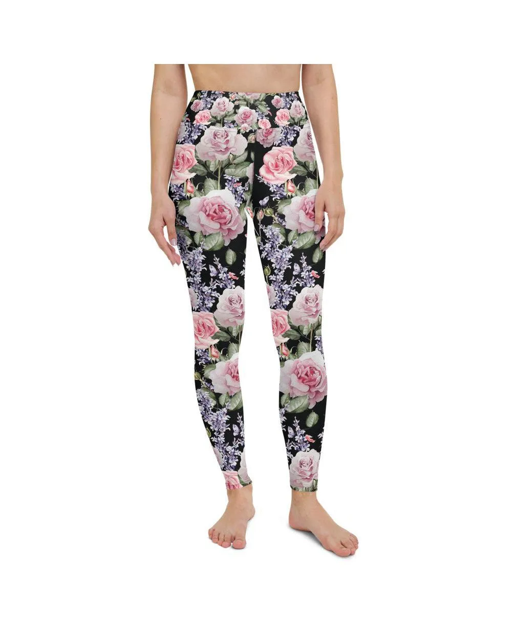 Watercolor Roses & Lavender Yoga Pants