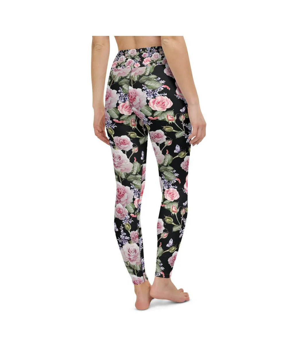 Watercolor Roses & Lavender Yoga Pants