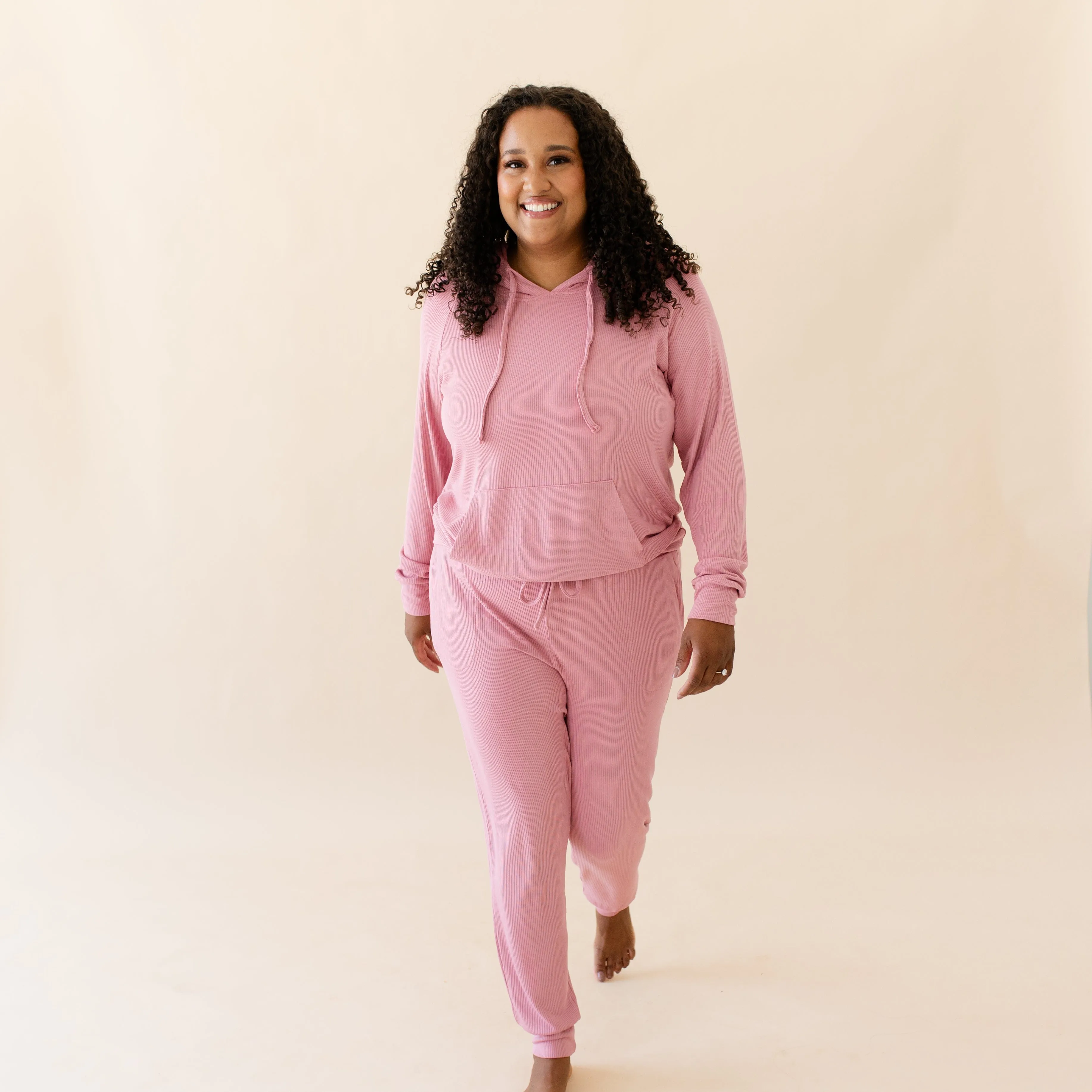 Women's Ribbed Hoodie in Apple Blossom