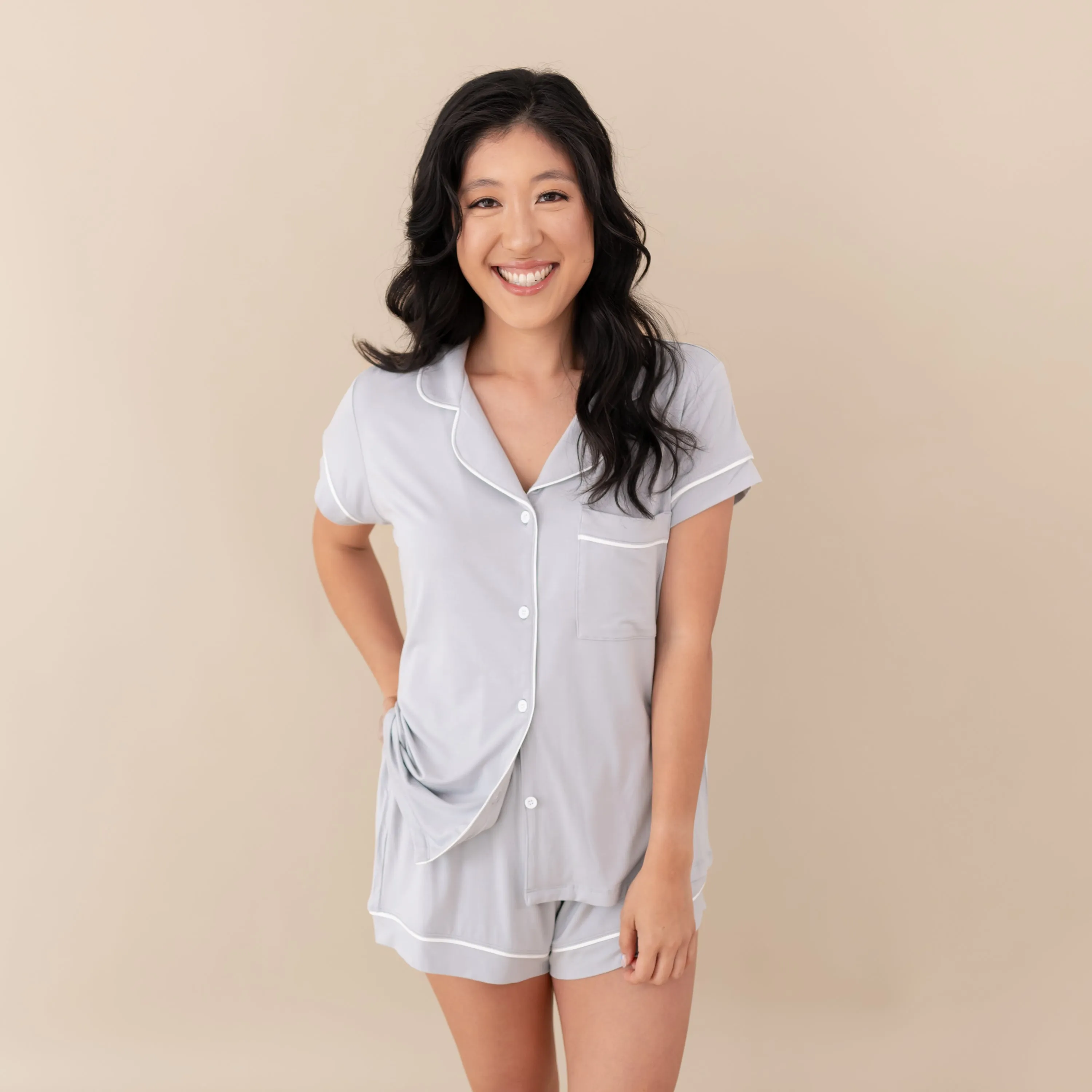 Women’s Short Sleeve Pajama Set in Storm with Cloud Trim