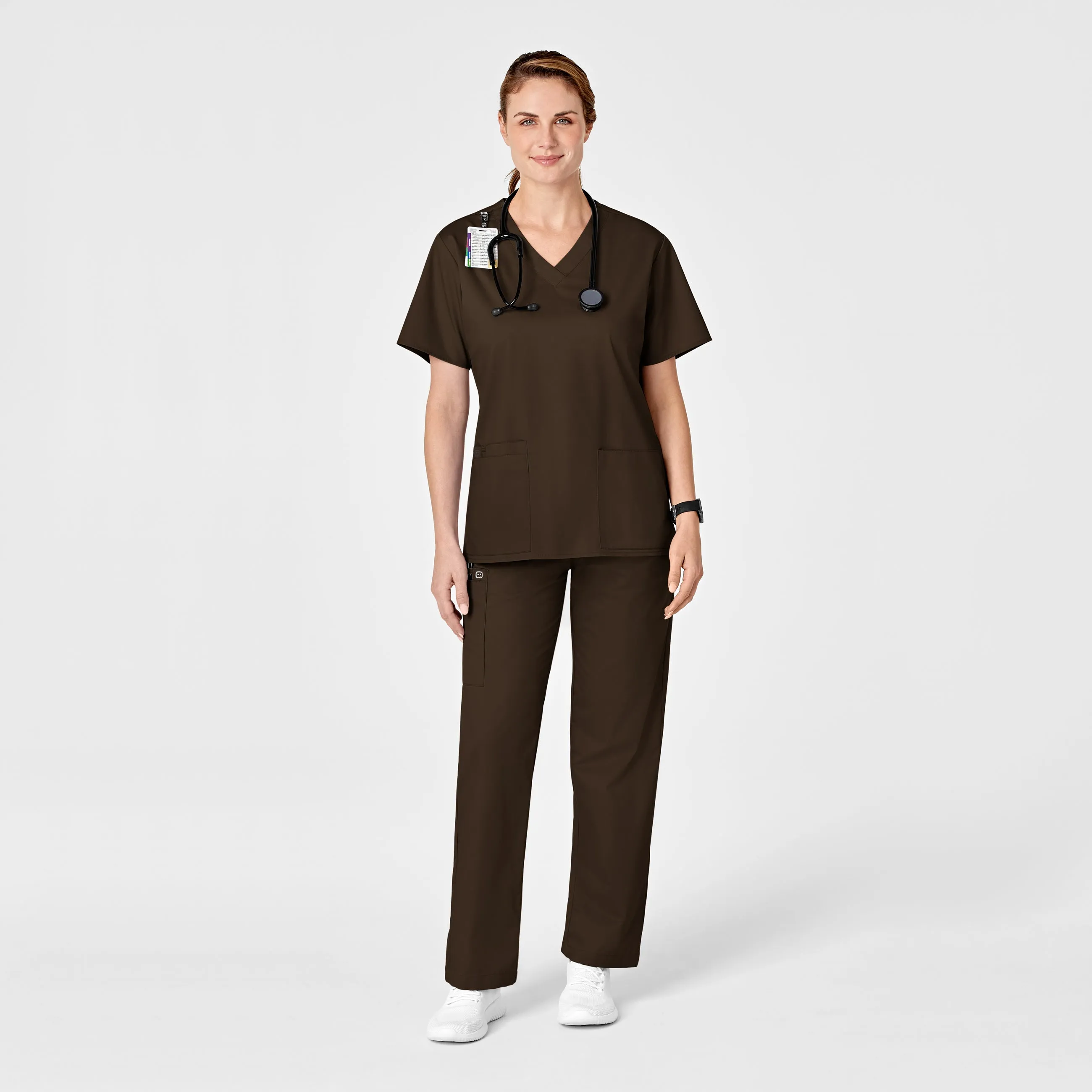 WonderWORK Women's Pull-On Cargo Scrub Pant - Chocolate